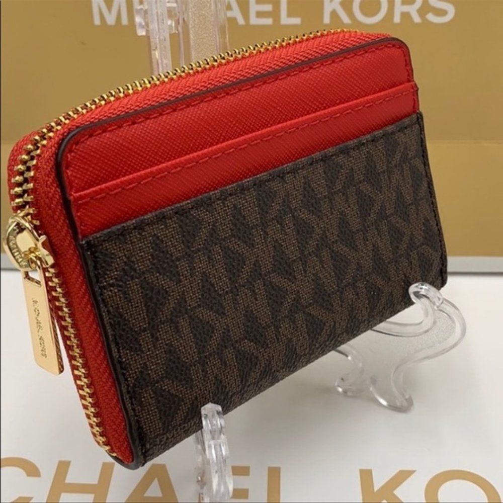 Michael Kors Jet Set Travel Medium ZA Card Case Wallet Flame - Picture 12 of 16